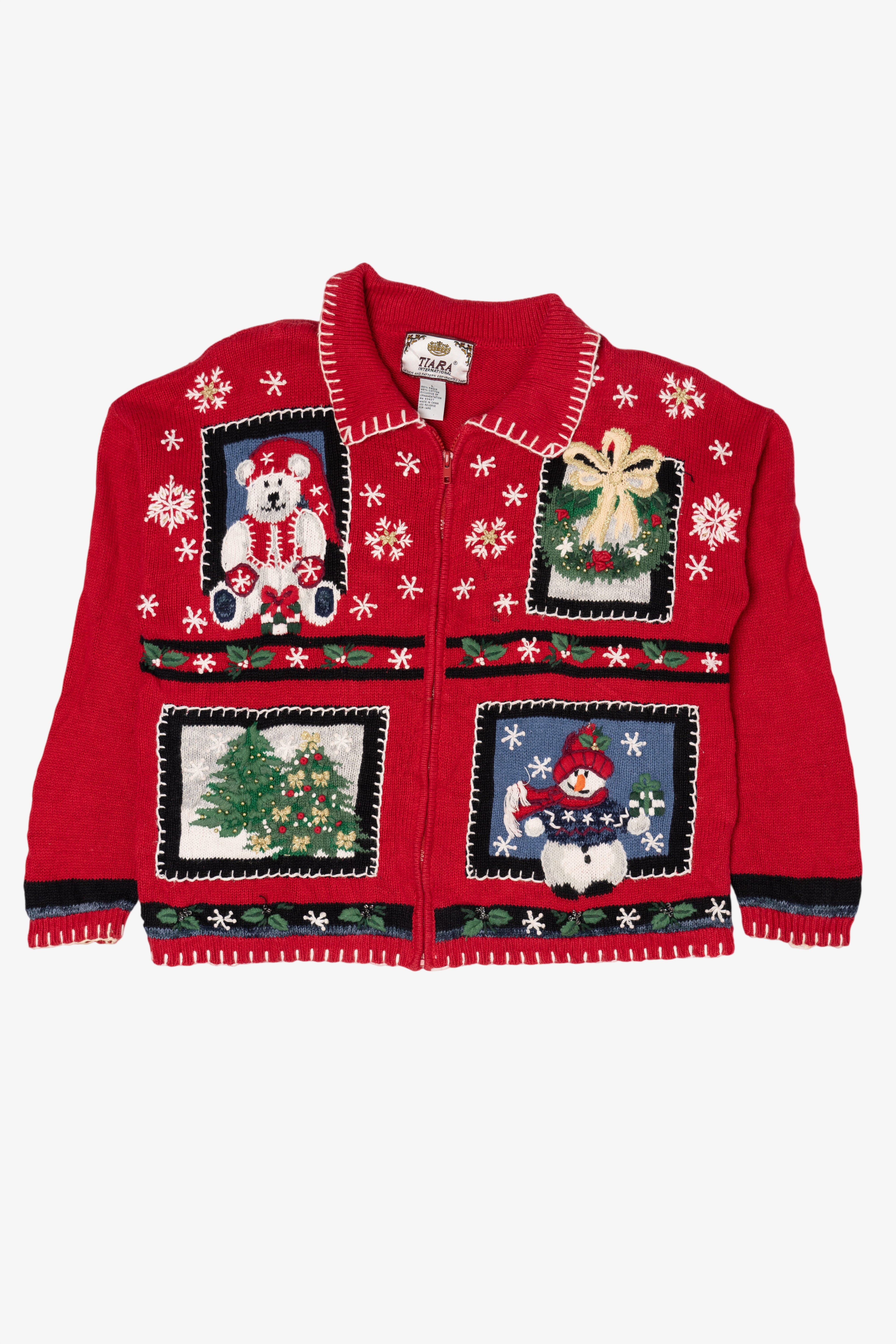 Vintage Red Tiara International Ugly Christmas Cardigan (2000s)