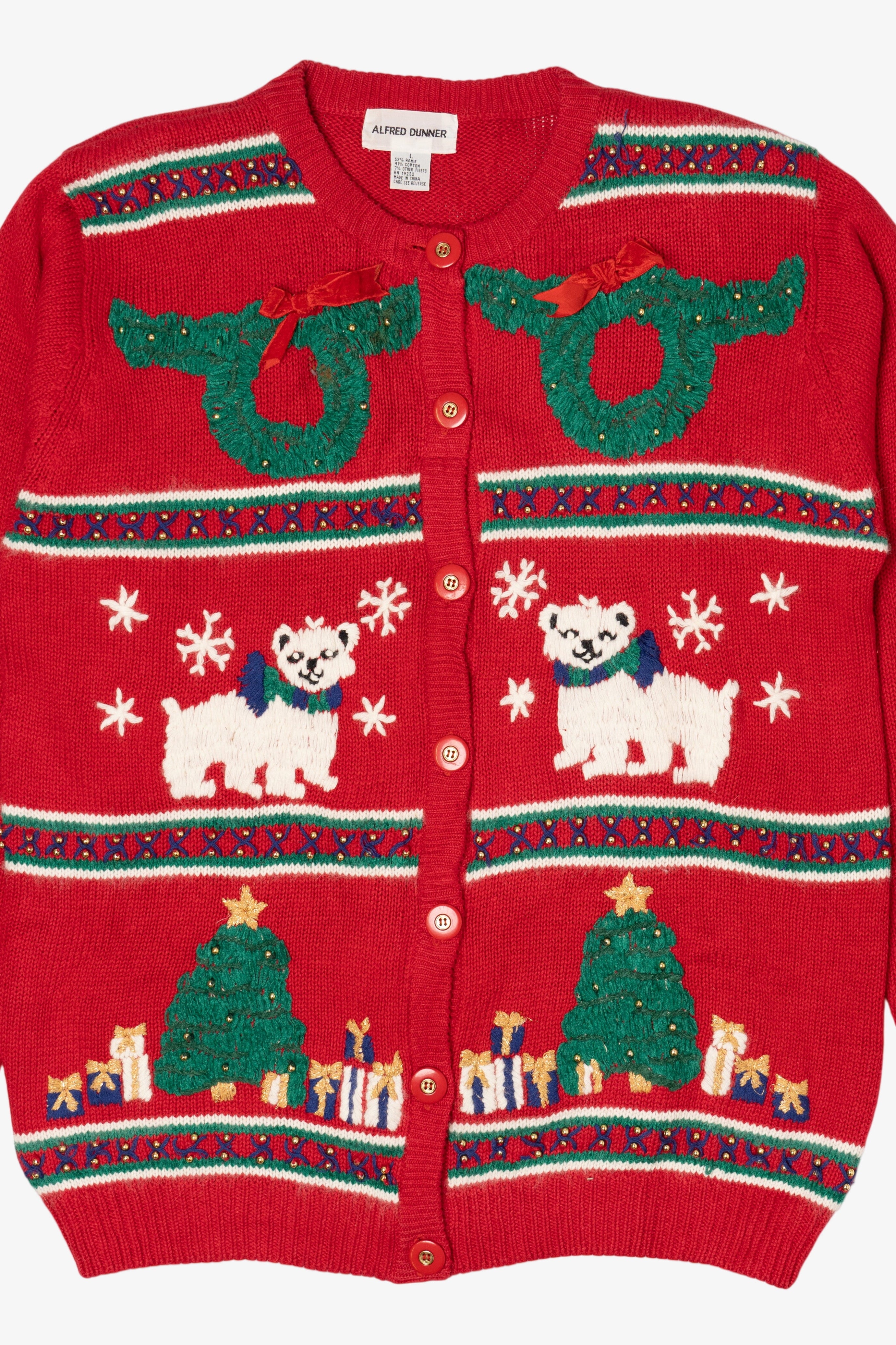 Vintage Red Alfred Dunner Polar Bears Ugly Christmas Cardigan (1990s)