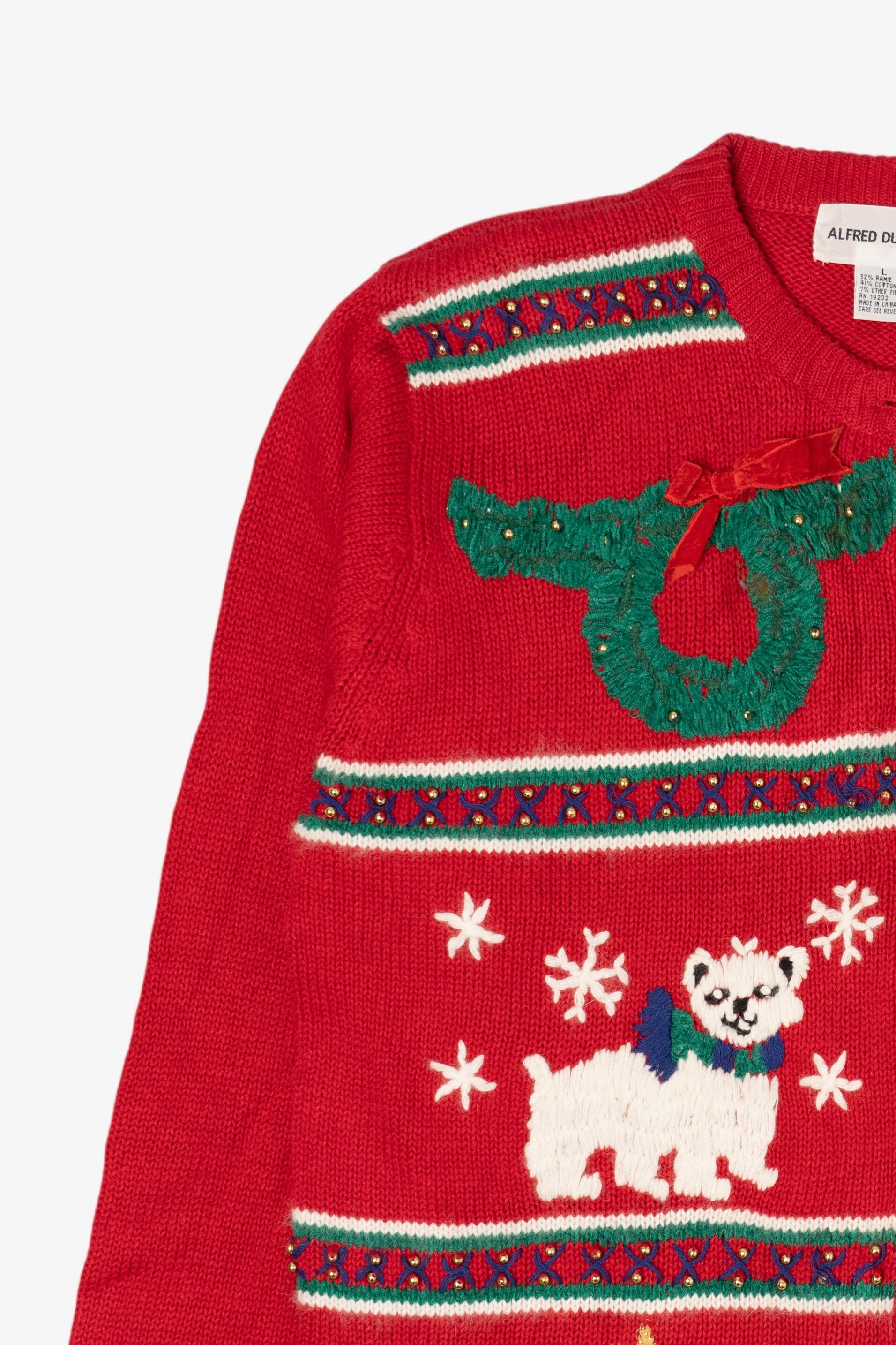Vintage Red Alfred Dunner Polar Bears Ugly Christmas Cardigan (1990s)