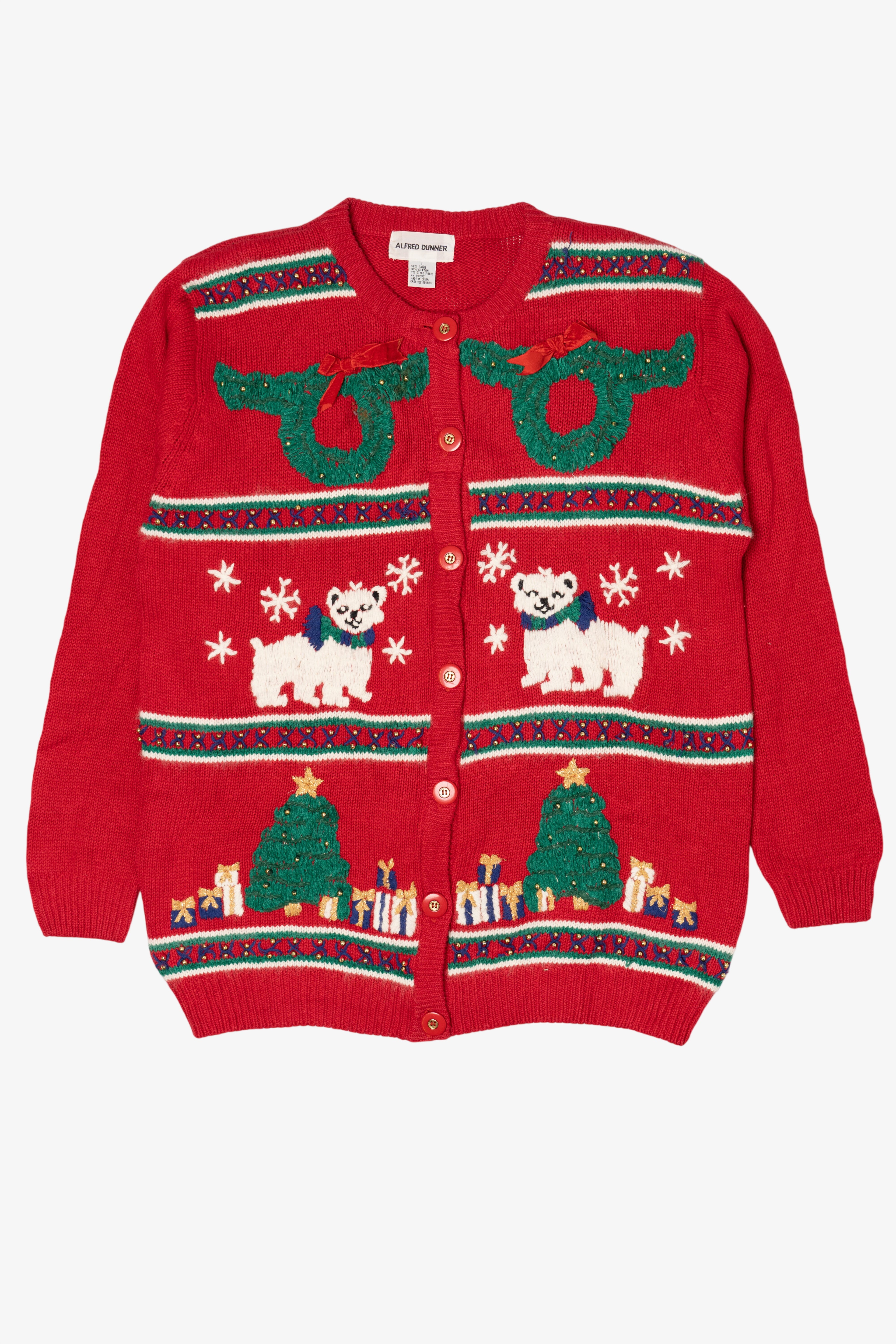 Vintage Red Alfred Dunner Polar Bears Ugly Christmas Cardigan (1990s)