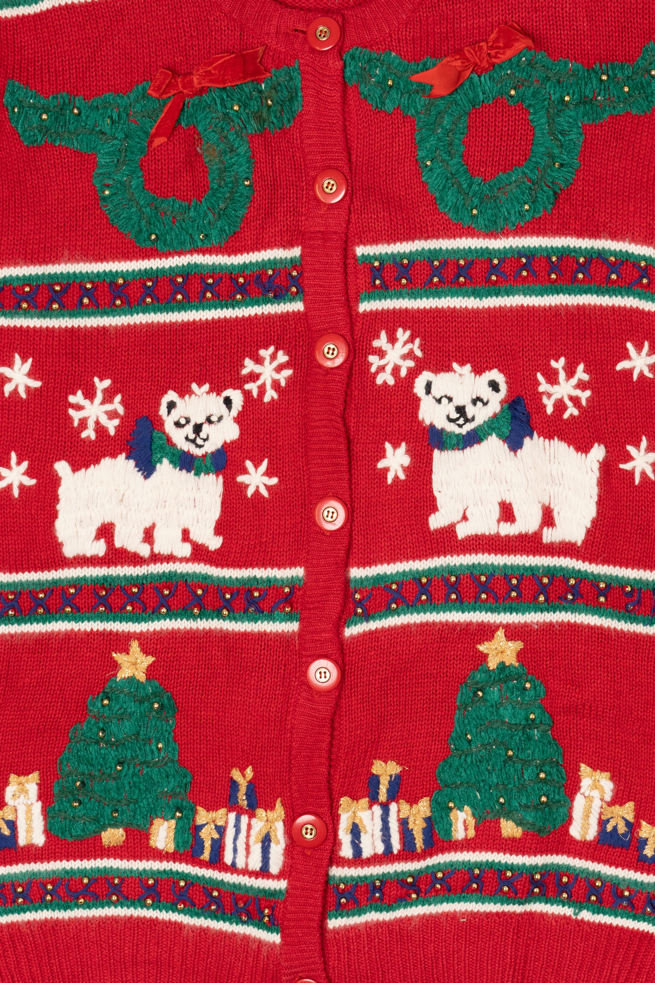 Vintage Red Alfred Dunner Polar Bears Ugly Christmas Cardigan (1990s)