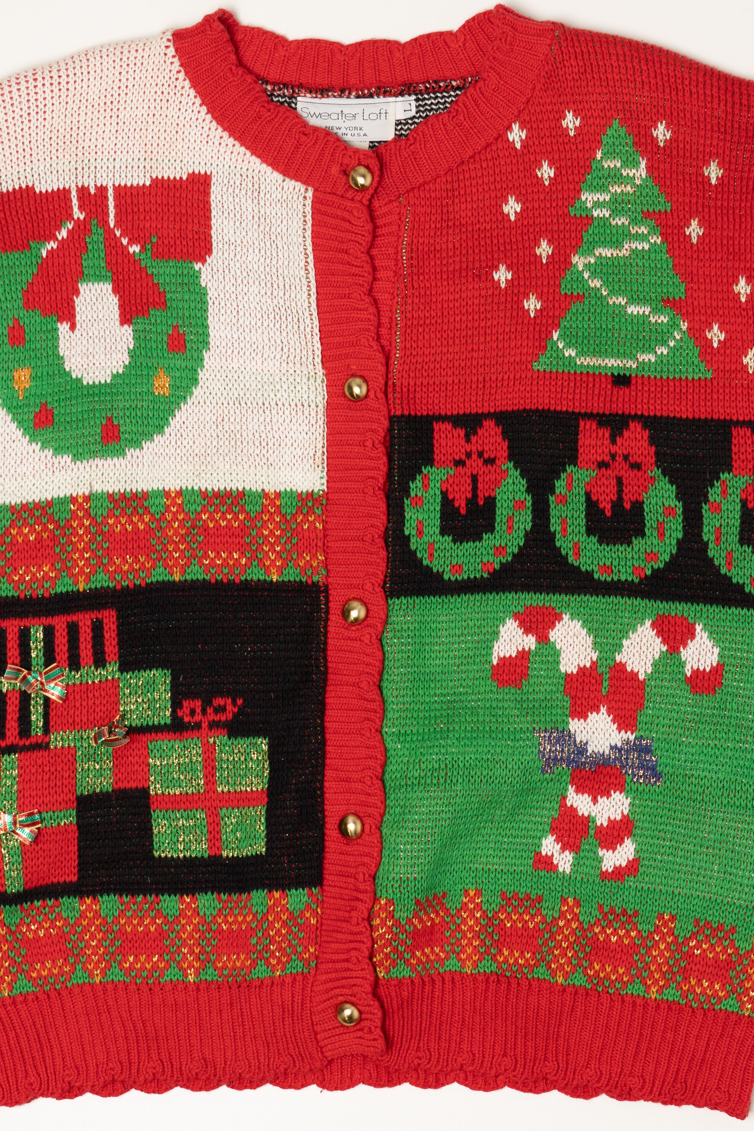 Vintage Red Sweater Loft Ugly Christmas Cardigan (1990s)