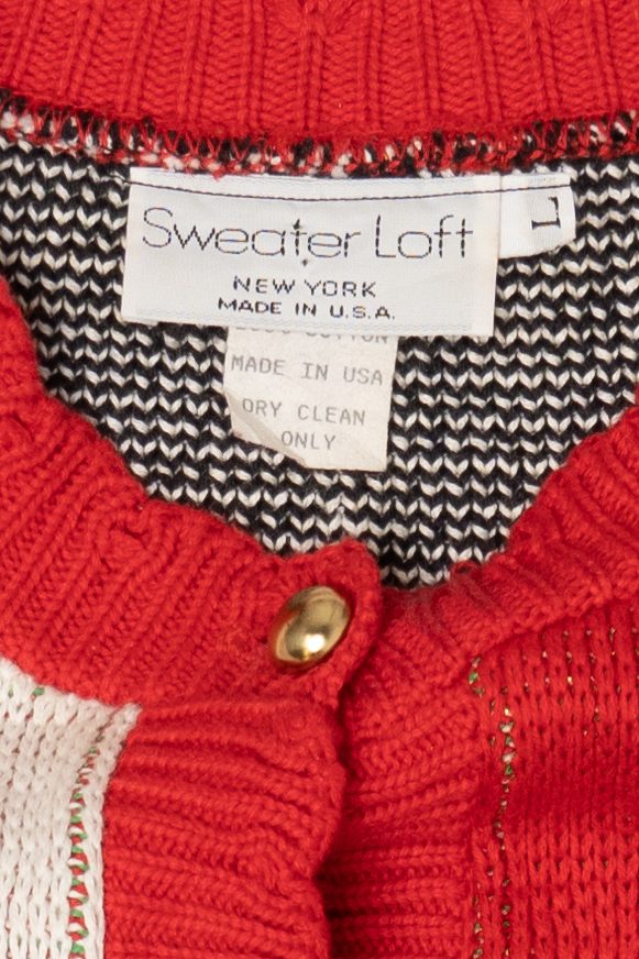 Vintage Red Sweater Loft Ugly Christmas Cardigan (1990s)