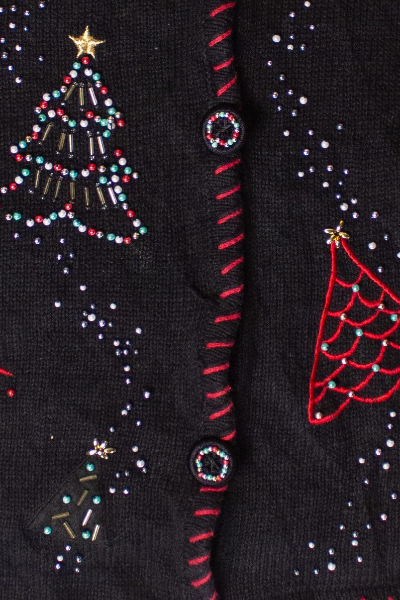 Vintage Beaded Trees Ugly Christmas Cardigan (1990s)