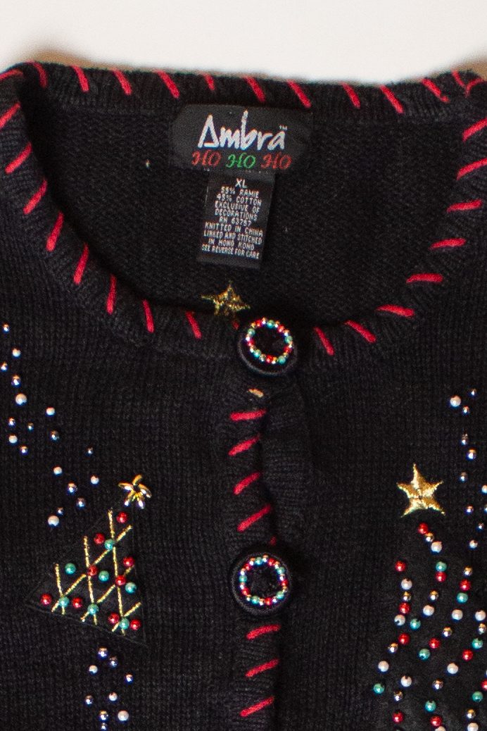 Vintage Beaded Trees Ugly Christmas Cardigan (1990s)