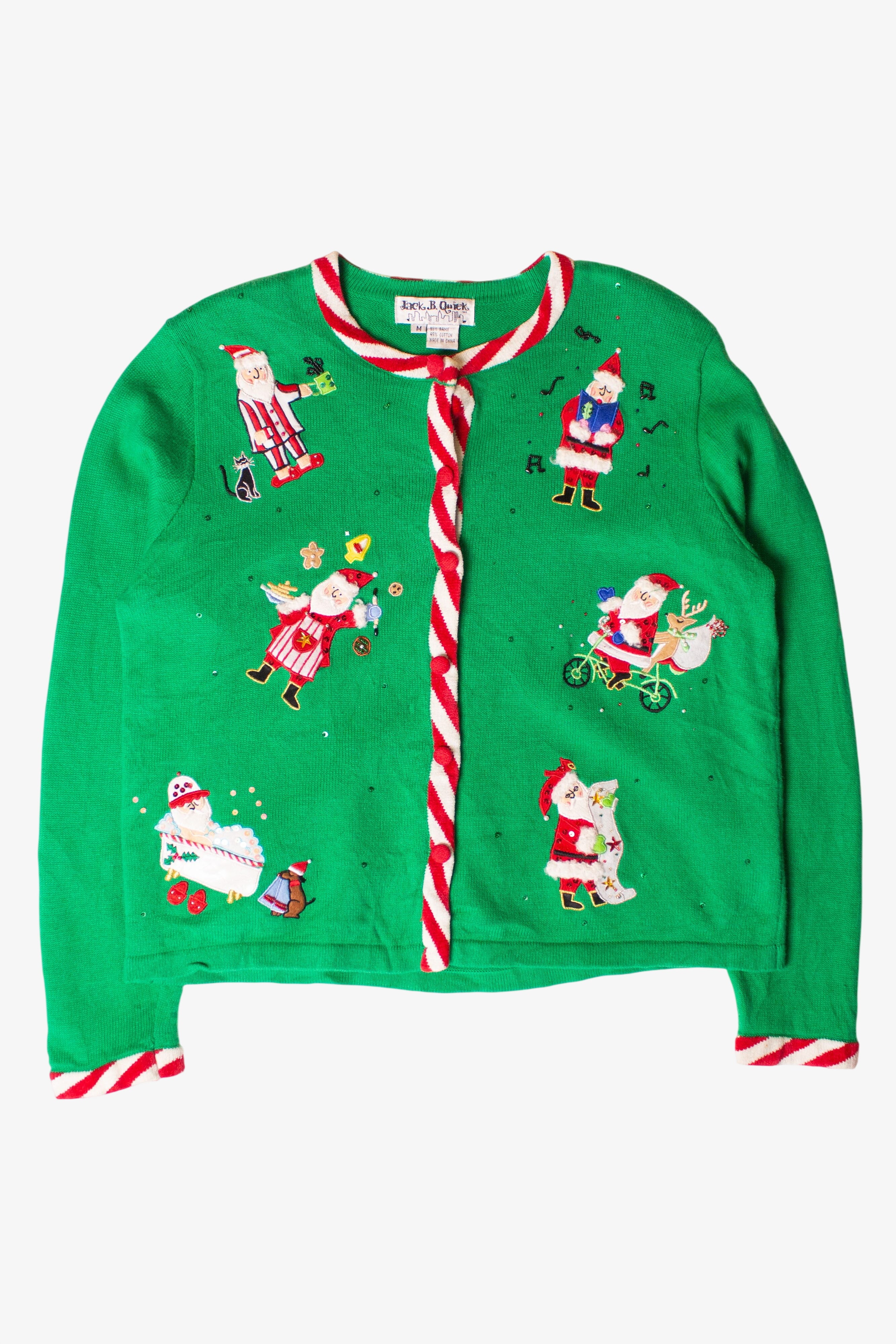Vintage Green Santas Ugly Christmas Cardigan (1990s)