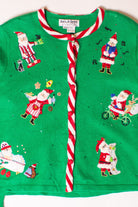 Vintage Green Santas Ugly Christmas Cardigan (1990s)