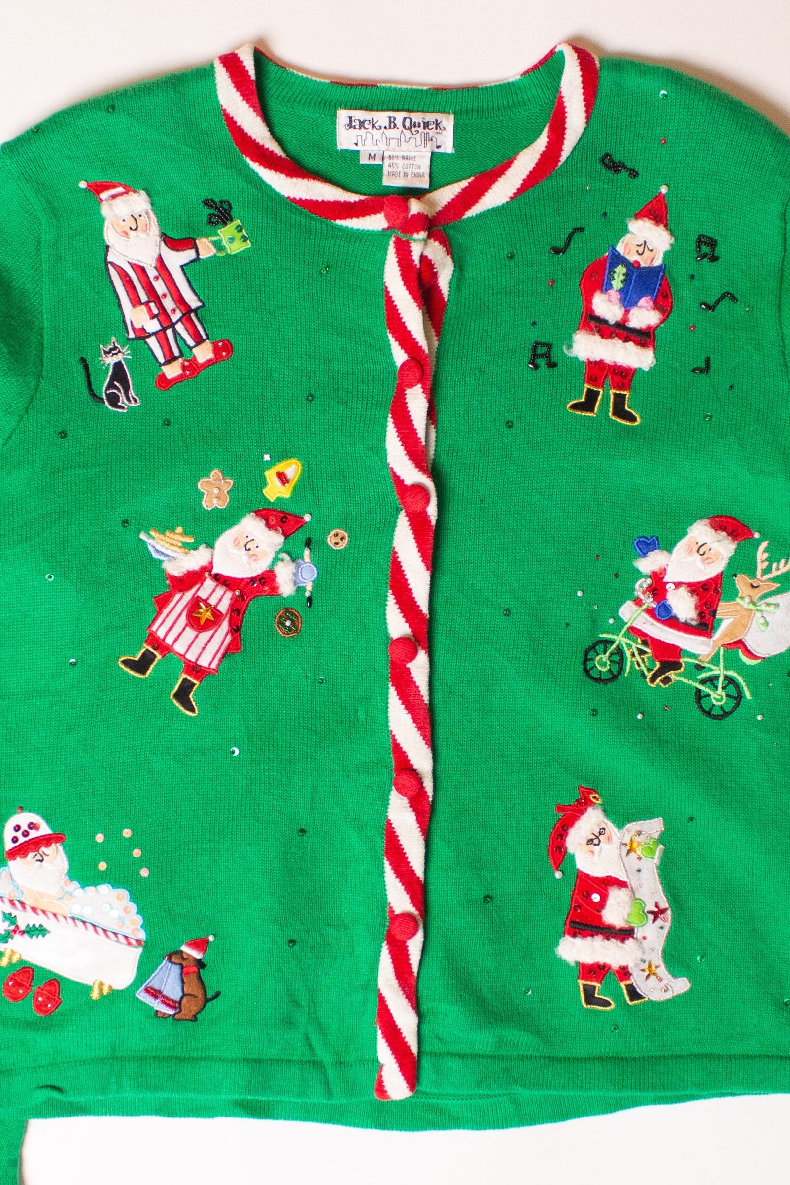 Vintage Green Santas Ugly Christmas Cardigan (1990s)