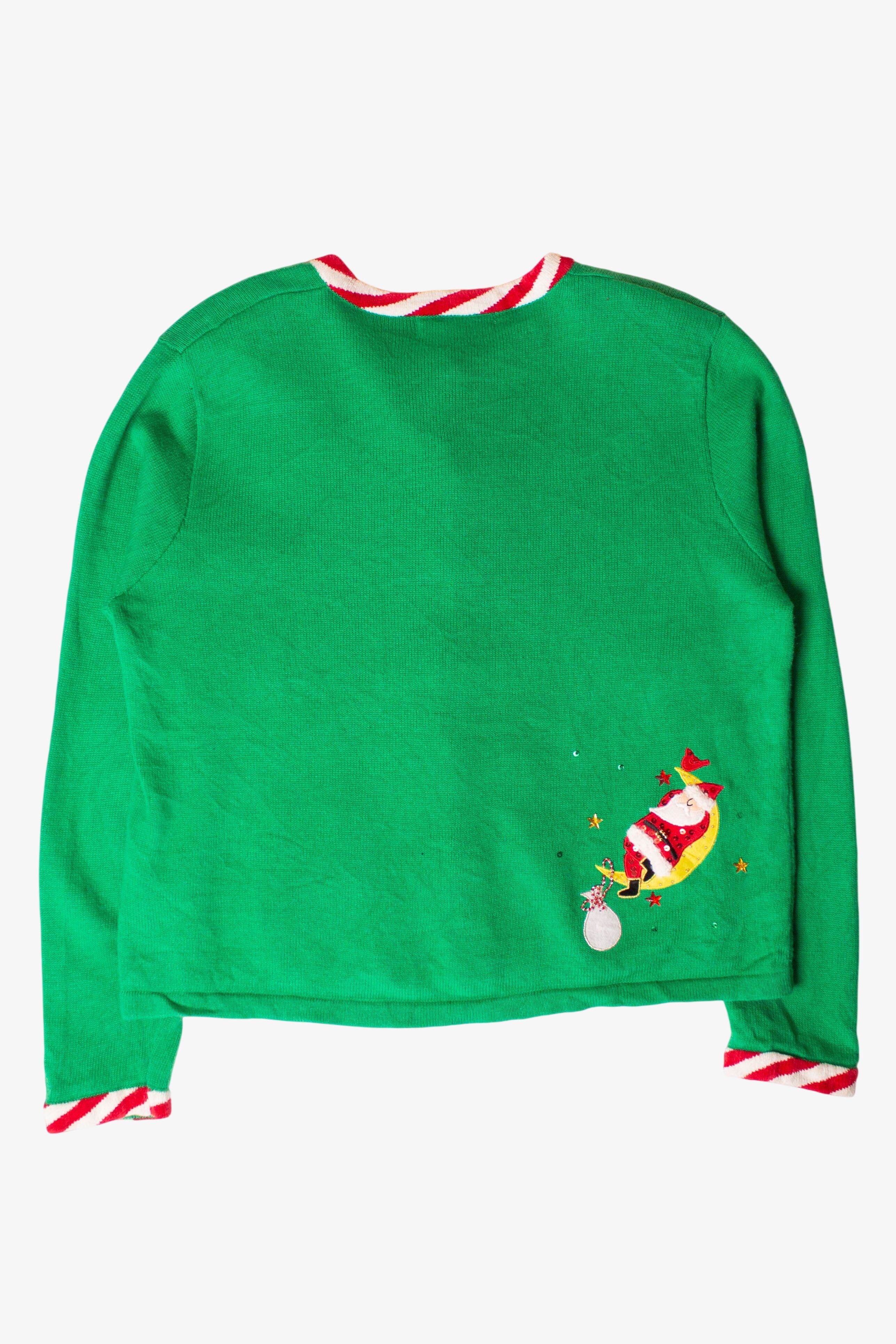 Vintage Green Santas Ugly Christmas Cardigan (1990s)