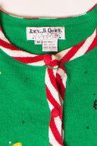 Vintage Green Santas Ugly Christmas Cardigan (1990s)