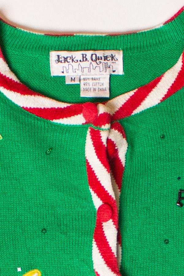 Vintage Green Santas Ugly Christmas Cardigan (1990s)