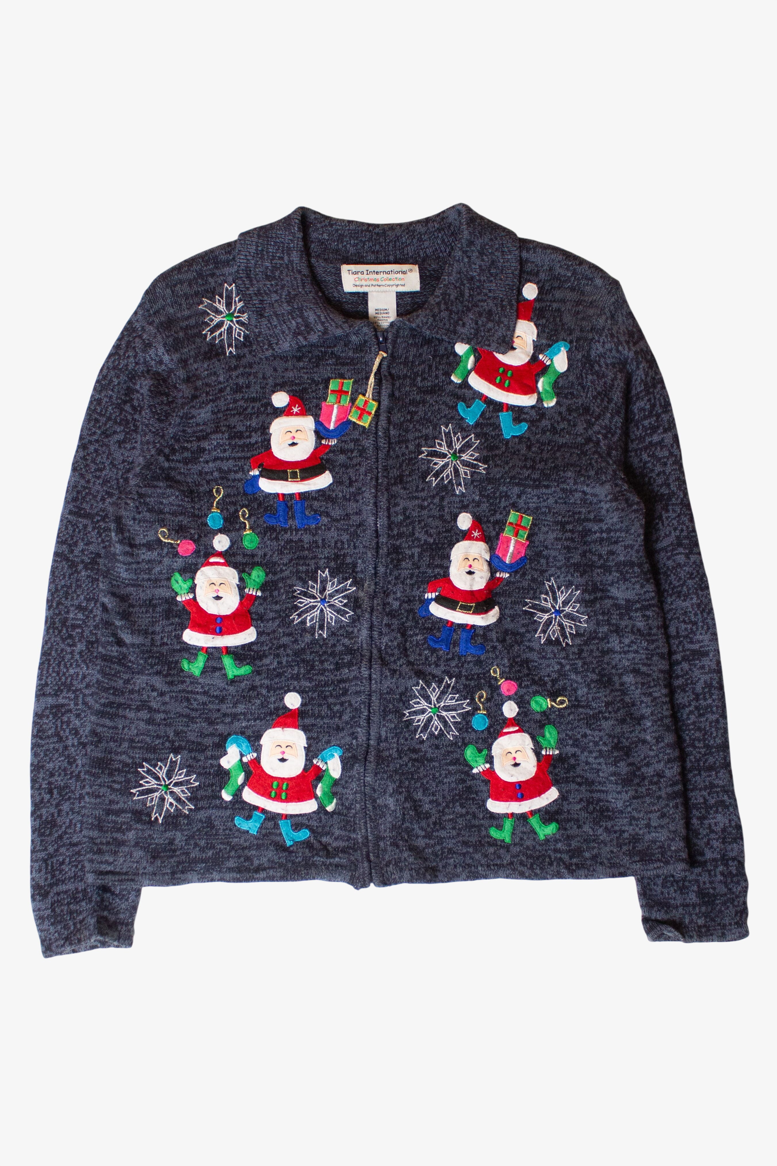 Vintage Navy Blue Santas Ugly Christmas Cardigan (1990s)