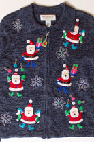 Vintage Navy Blue Santas Ugly Christmas Cardigan (1990s)