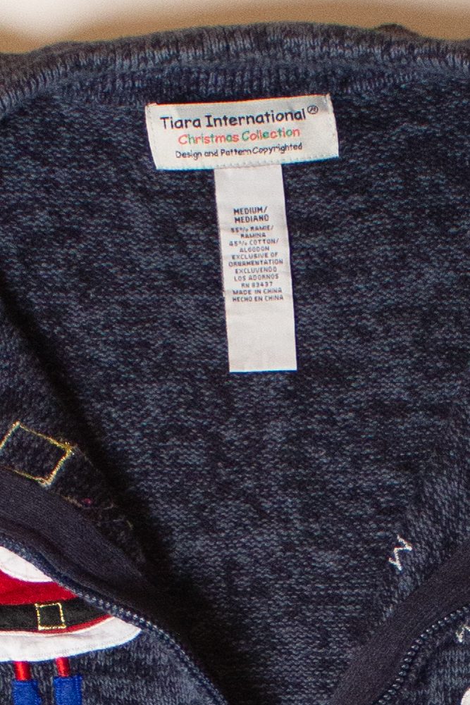 Vintage Navy Blue Santas Ugly Christmas Cardigan (1990s)
