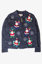 Vintage Navy Blue Santas Christmas Cardigan (1990s)