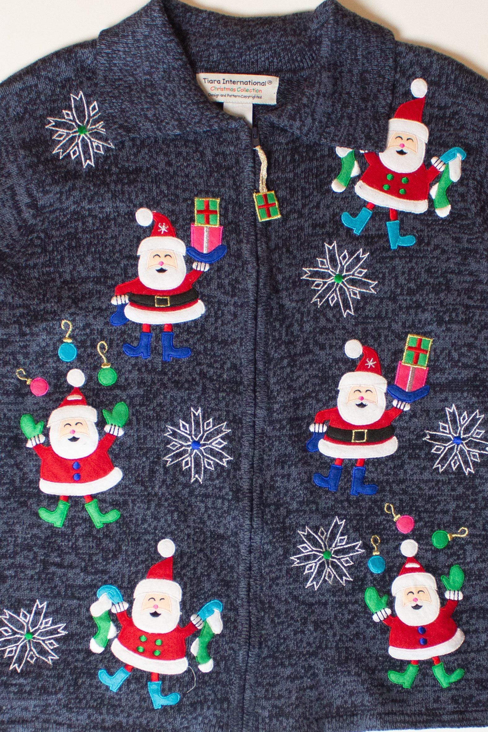 Vintage Navy Blue Santas Christmas Cardigan (1990s)