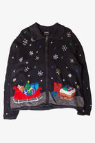 Vintage Snowflakes Sleigh Ugly Christmas Cardigan (1990s)
