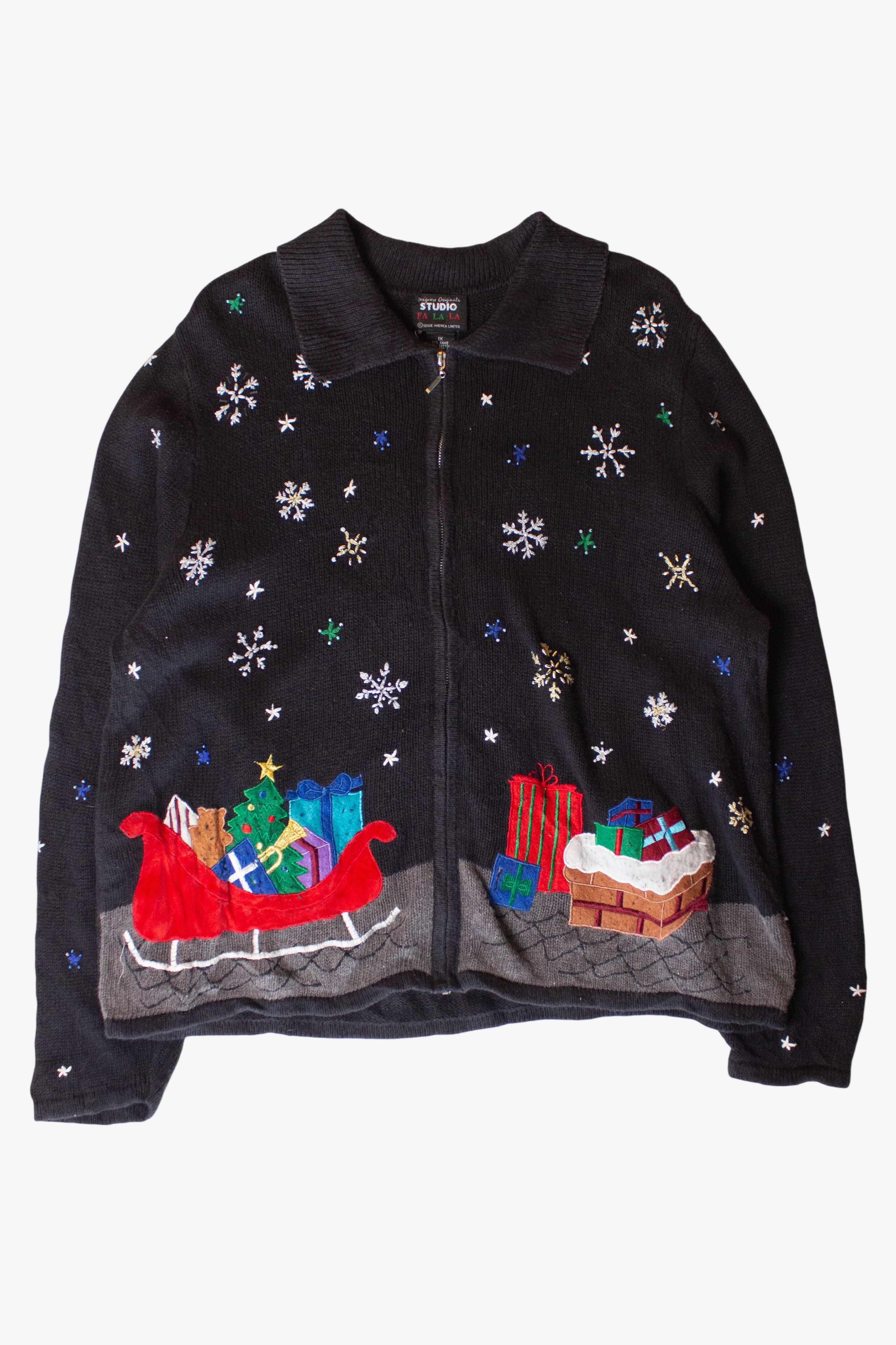 Vintage Snowflakes Sleigh Ugly Christmas Cardigan (1990s)