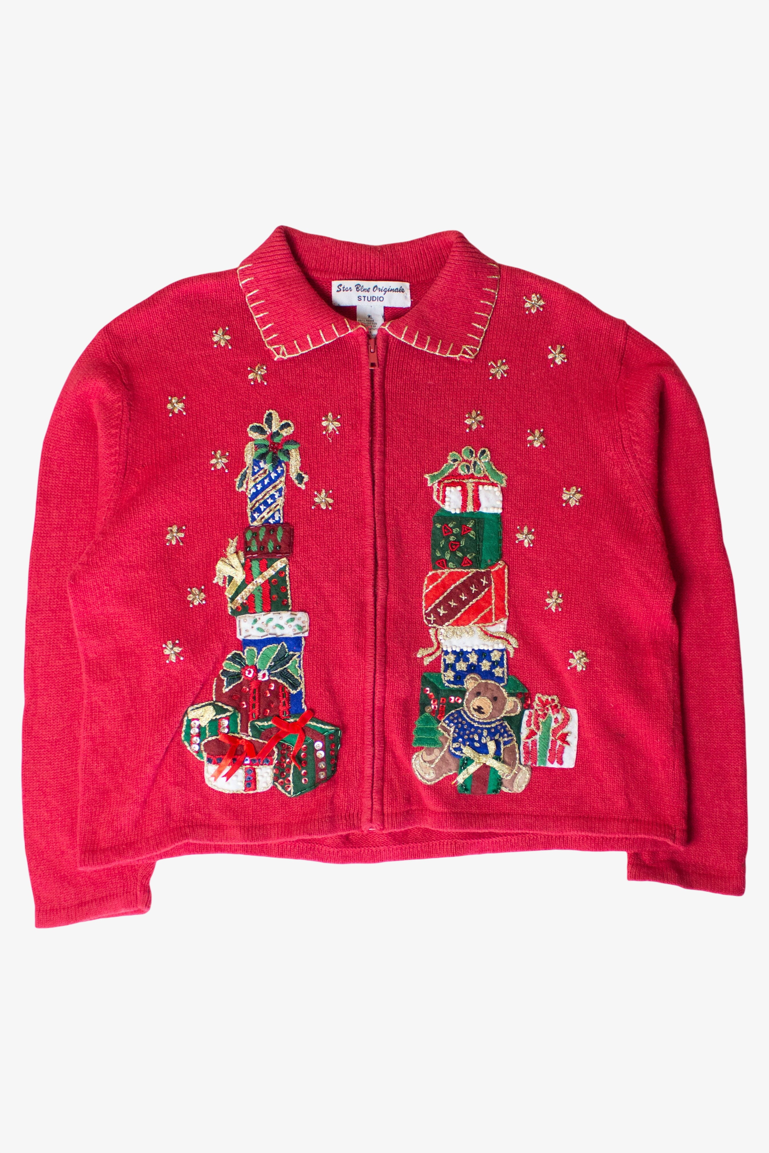 Vintage Red Gift Stacks Christmas Cardigan (1990s)
