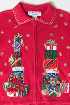 Vintage Red Gift Stacks Christmas Cardigan (1990s)