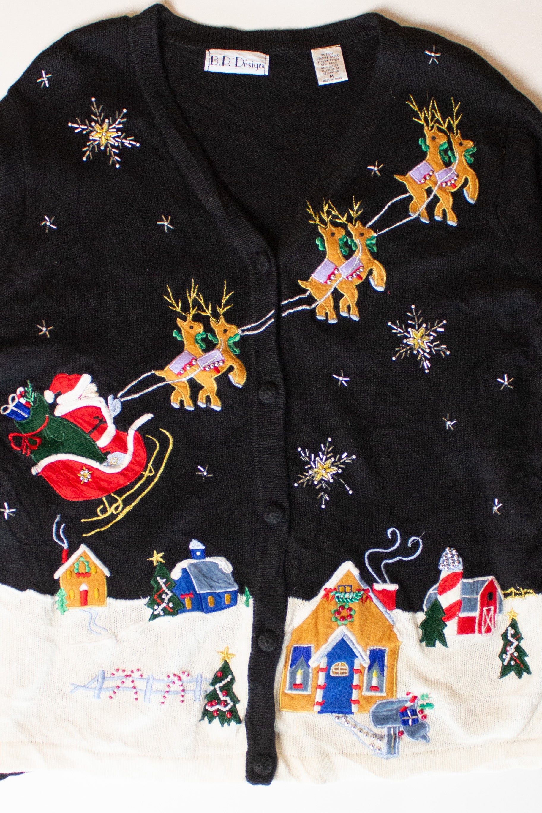 Vintage Santa's Sleigh Village Christmas Cardigan (1990s)