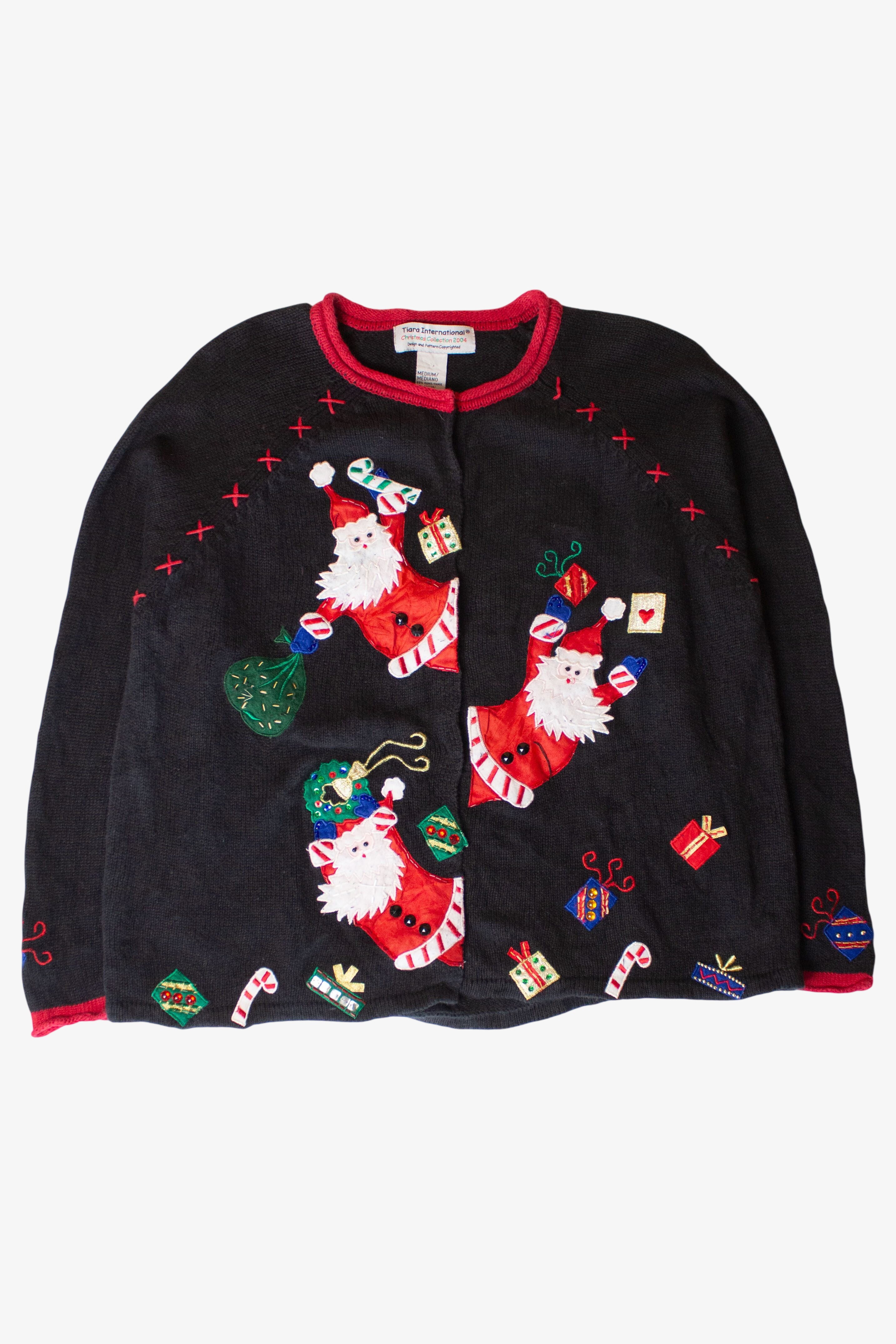 Vintage Peeking Santas Christmas Cardigan (2000s)