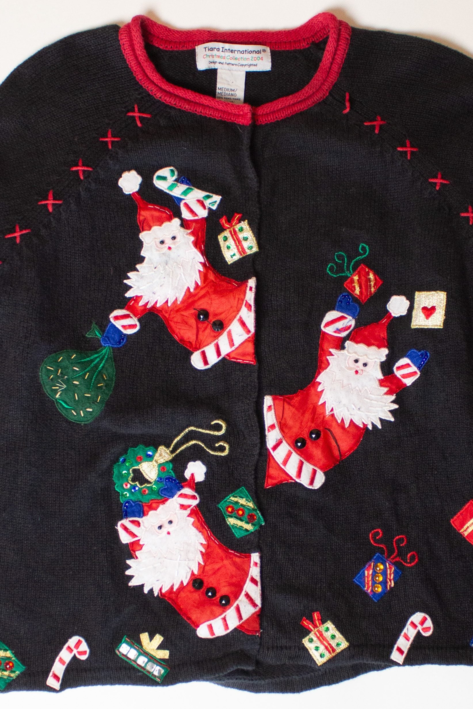 Vintage Peeking Santas Christmas Cardigan (2000s)