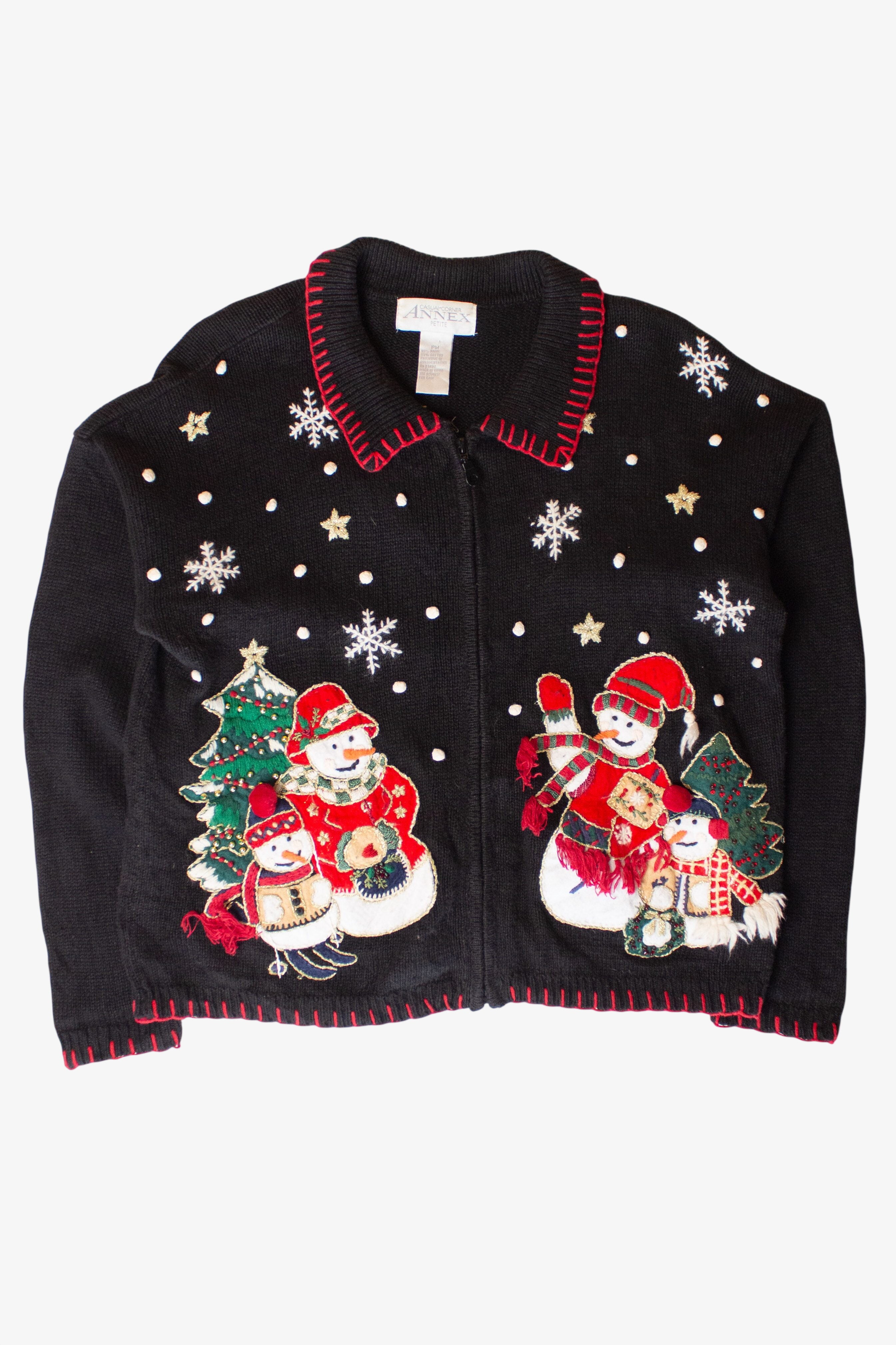 Vintage Snowman Families Ugly Christmas Cardigan (1990s)