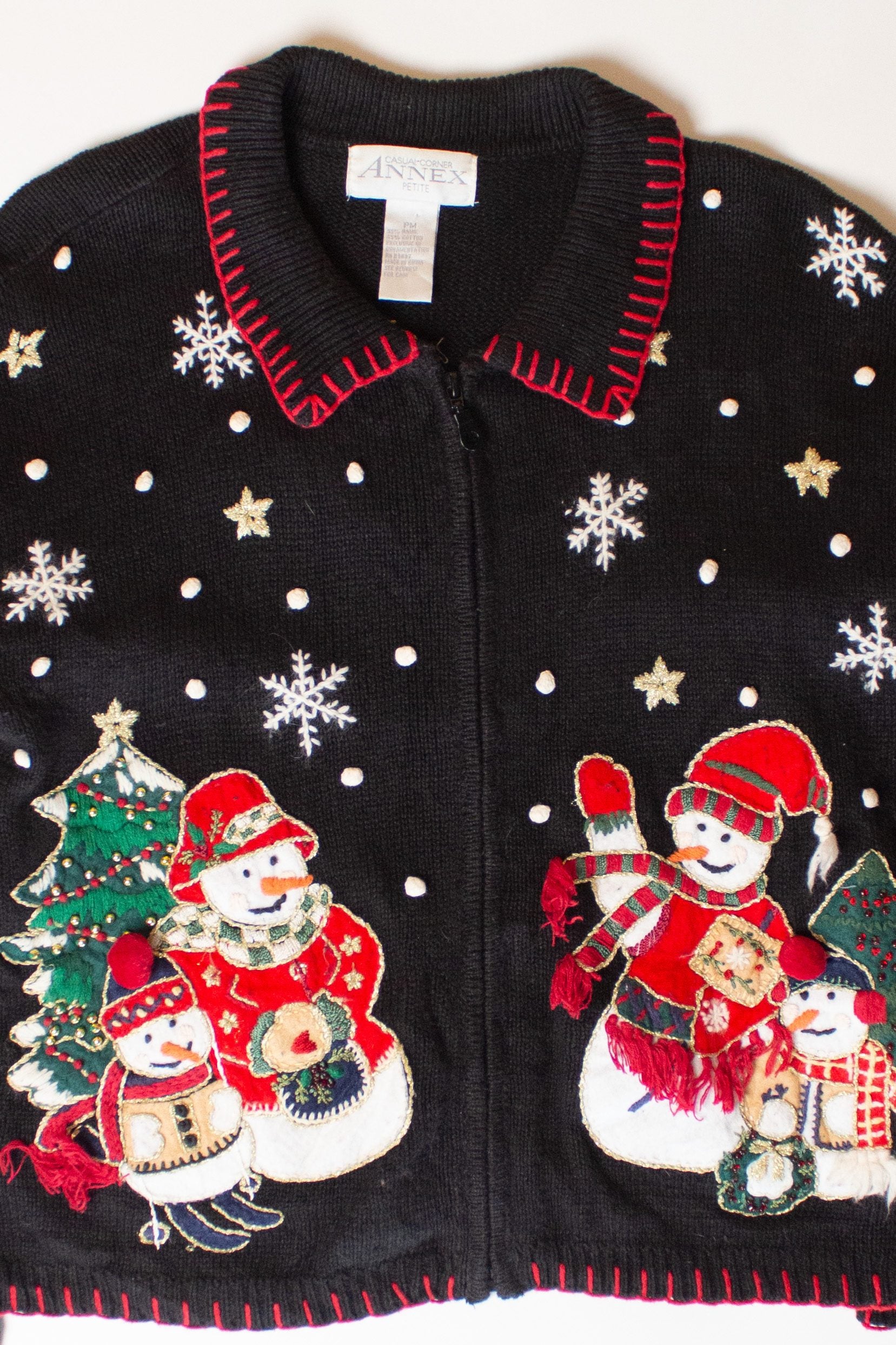Vintage Snowman Families Ugly Christmas Cardigan (1990s)