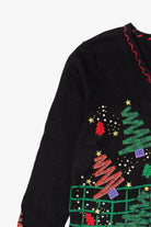 Vintage Black Designers Originals Studio Trees And Snowmen Ugly Christmas Cardigan (1990s)