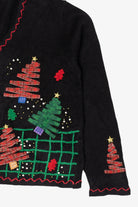 Vintage Black Designers Originals Studio Trees And Snowmen Ugly Christmas Cardigan (1990s)