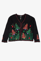 Vintage Black Designers Originals Studio Trees And Snowmen Ugly Christmas Cardigan (1990s)