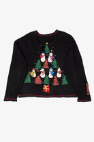 Vintage Black Designers Originals Studio Trees And Snowmen Ugly Christmas Cardigan (1990s)