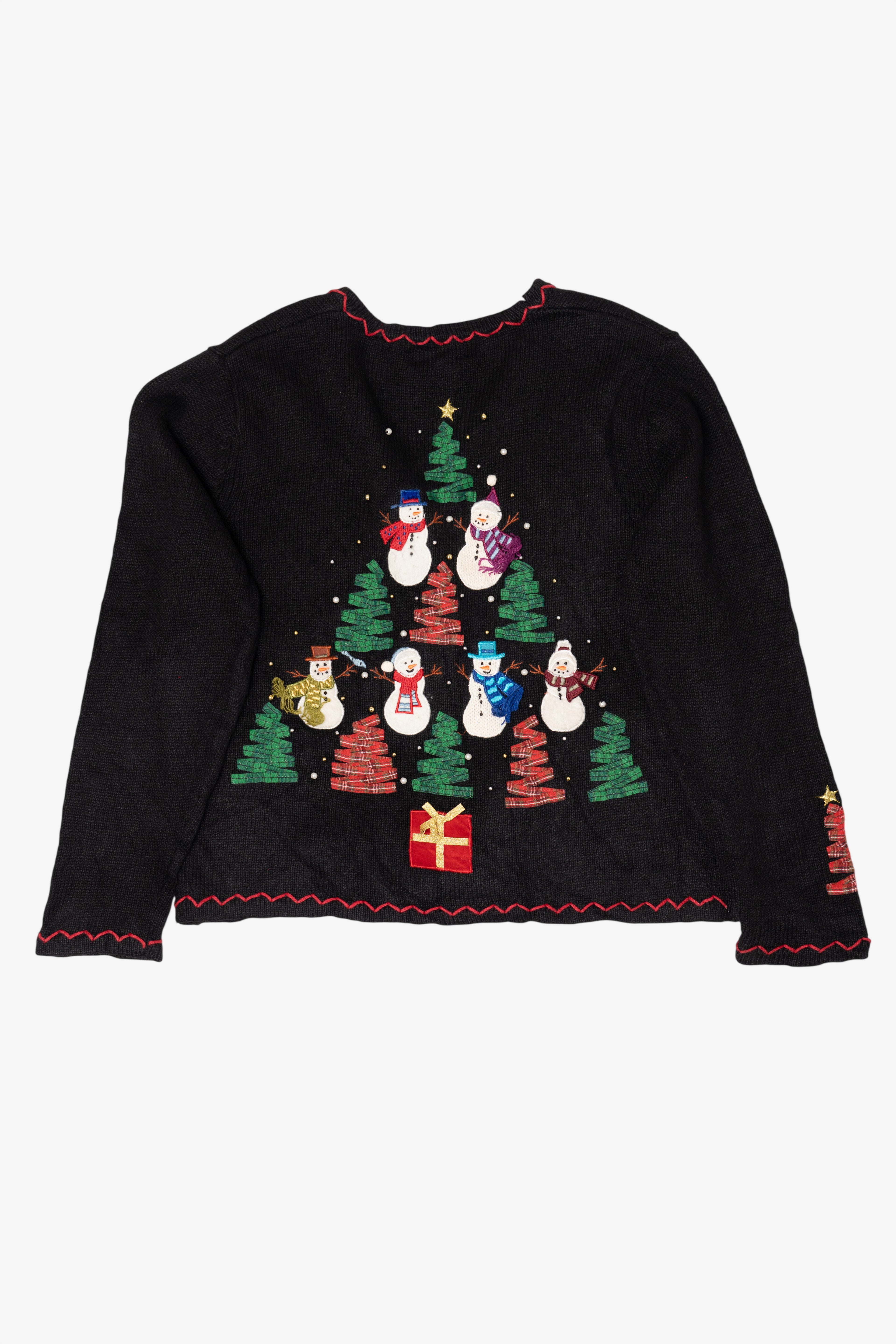 Vintage Black Designers Originals Studio Trees And Snowmen Ugly Christmas Cardigan (1990s)