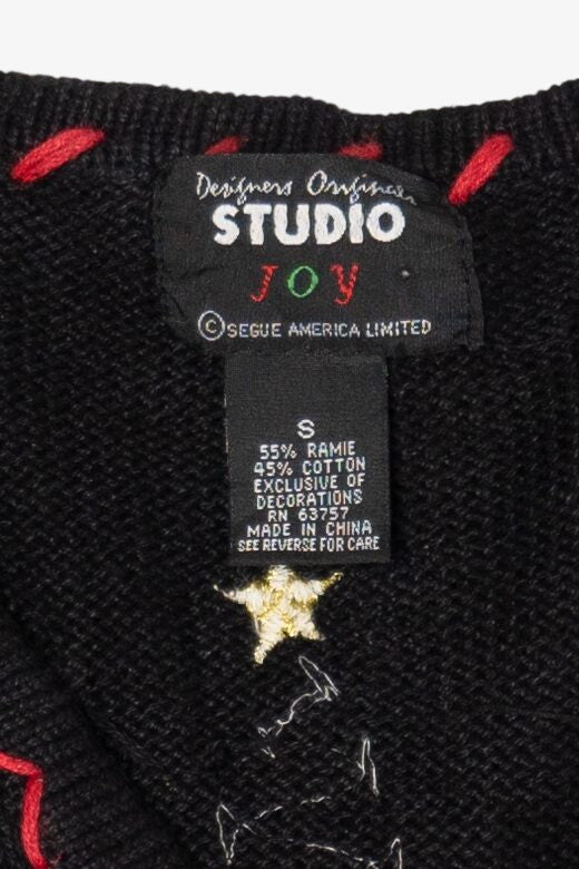 Vintage Black Designers Originals Studio Trees And Snowmen Ugly Christmas Cardigan (1990s)