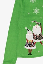 Vintage Green Crystal Kobe Santa Animal Print Ugly Christmas Cardigan (1990s)