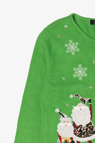 Vintage Green Crystal Kobe Santa Animal Print Ugly Christmas Cardigan (1990s)