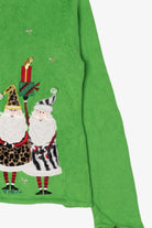 Vintage Green Crystal Kobe Santa Animal Print Ugly Christmas Cardigan (1990s)