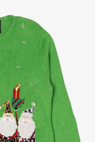 Vintage Green Crystal Kobe Santa Animal Print Ugly Christmas Cardigan (1990s)