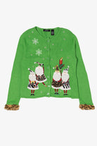 Vintage Green Crystal Kobe Santa Animal Print Ugly Christmas Cardigan (1990s)