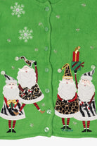 Vintage Green Crystal Kobe Santa Animal Print Ugly Christmas Cardigan (1990s)