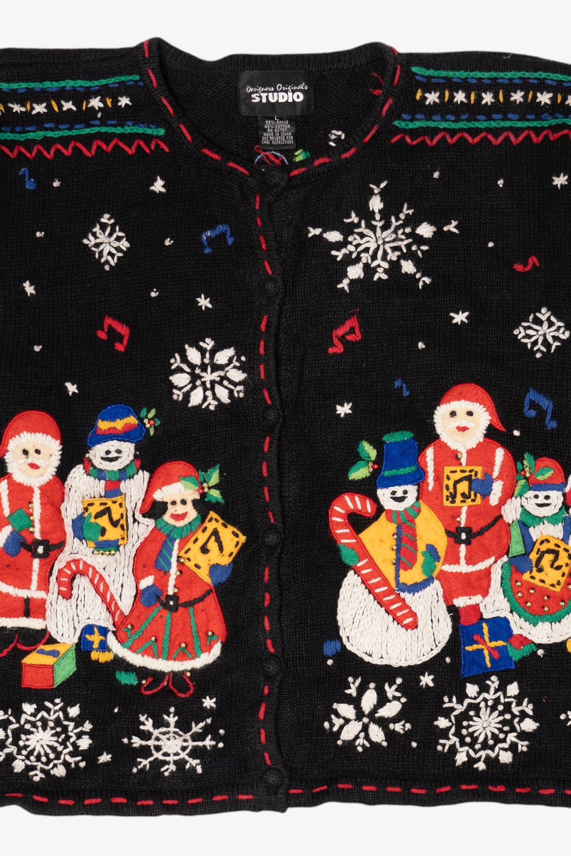 Vintage Black Designers Originals Studio Caroling Line Up Ugly Christmas Cardigan (1990s)