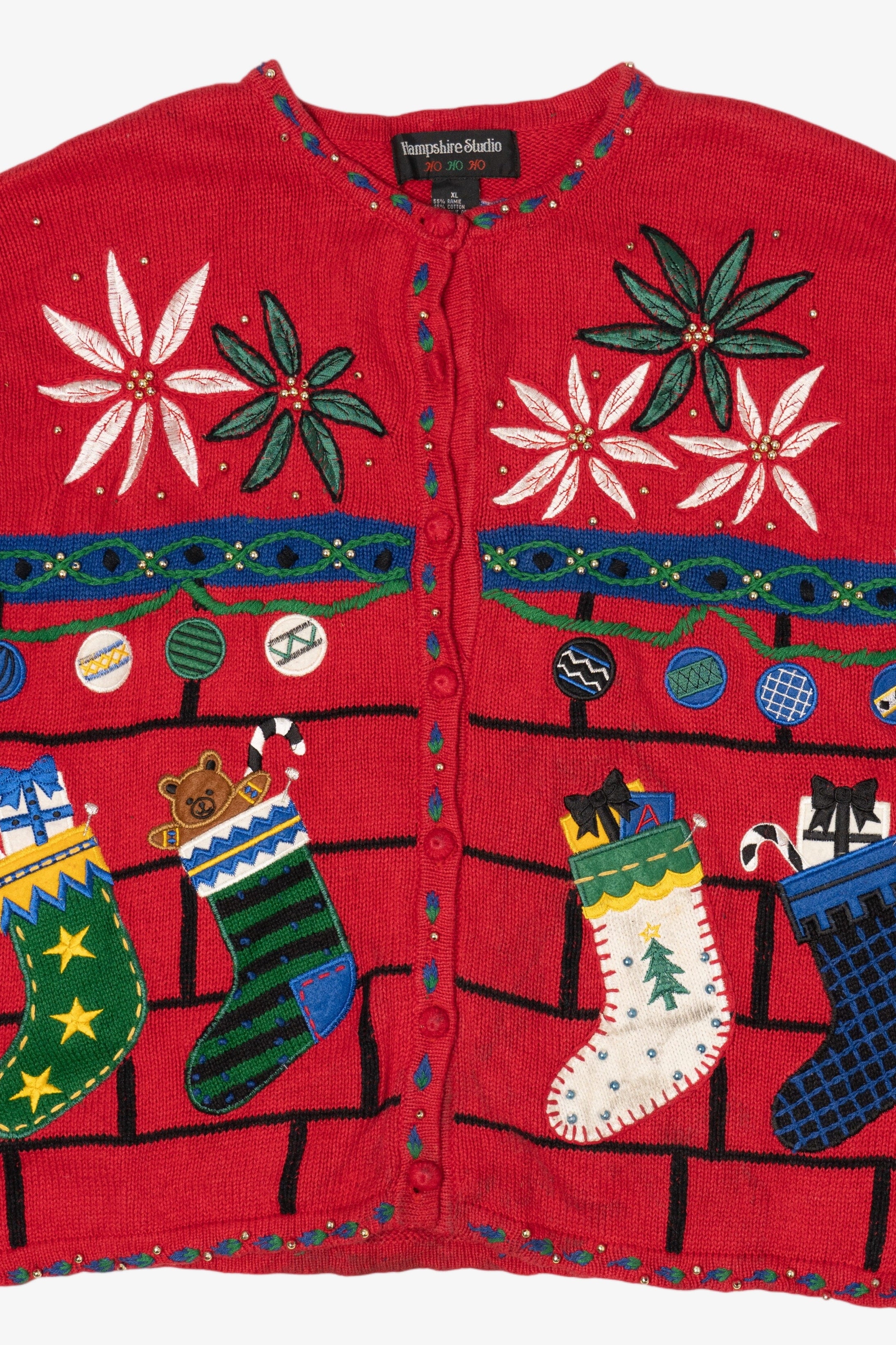 Vintage Red Hampshire Studio Stockings Ugly Christmas Cardigan (1990s)