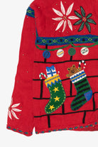 Vintage Red Hampshire Studio Stockings Ugly Christmas Cardigan (1990s)