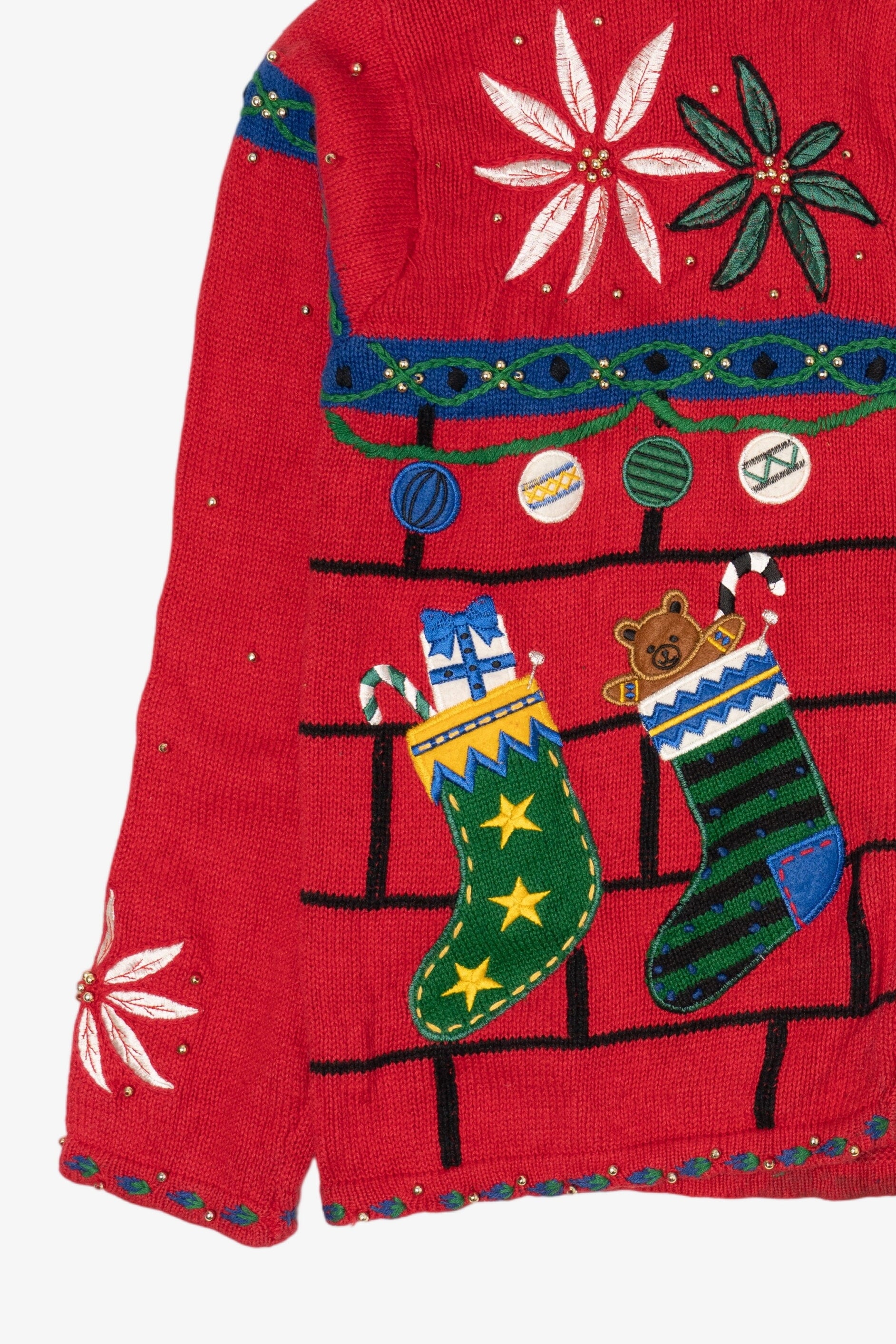 Vintage Red Hampshire Studio Stockings Ugly Christmas Cardigan (1990s)