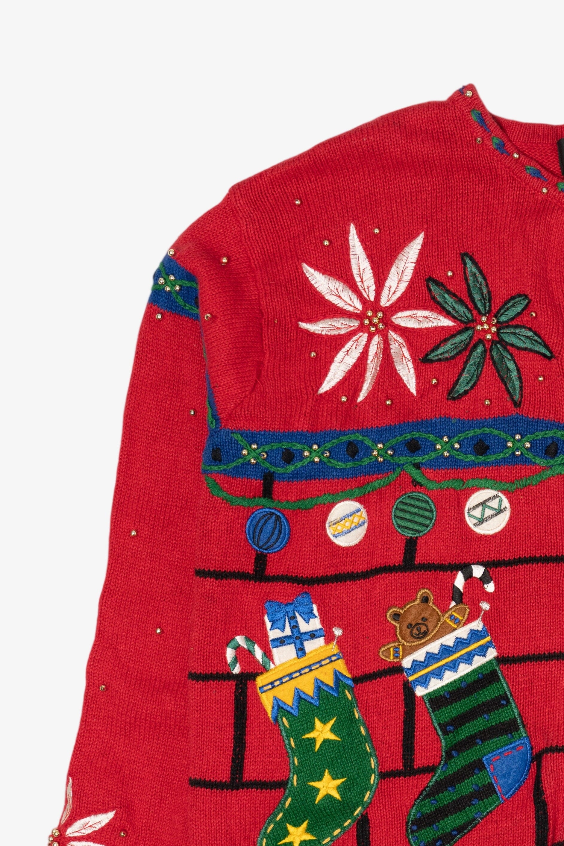 Vintage Red Hampshire Studio Stockings Ugly Christmas Cardigan (1990s)