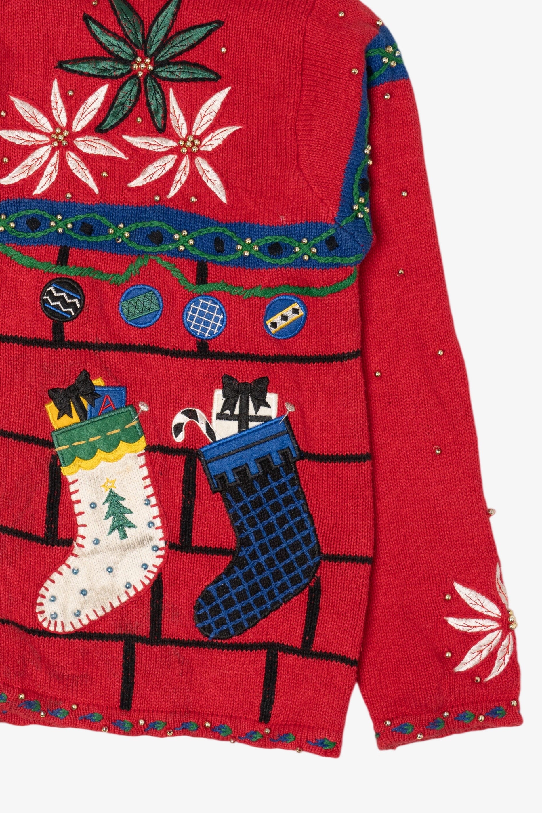 Vintage Red Hampshire Studio Stockings Ugly Christmas Cardigan (1990s)