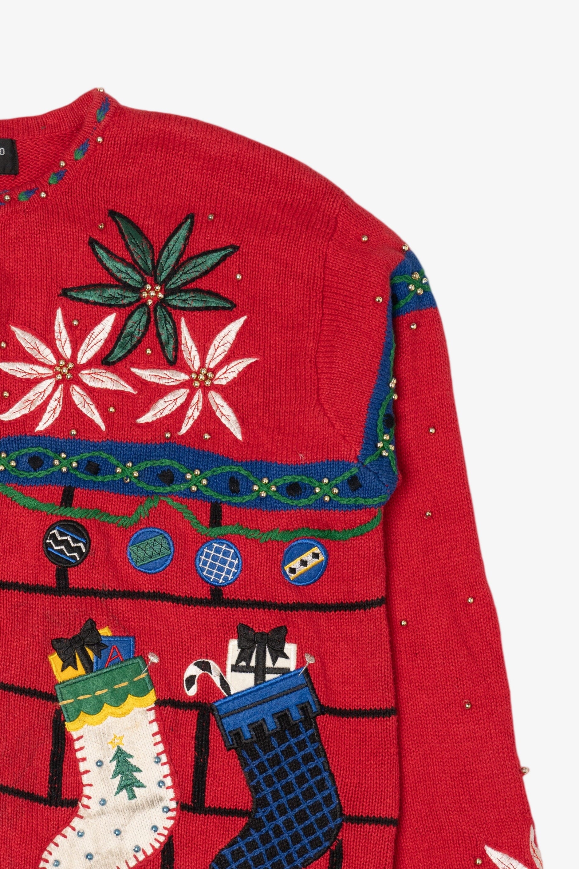 Vintage Red Hampshire Studio Stockings Ugly Christmas Cardigan (1990s)