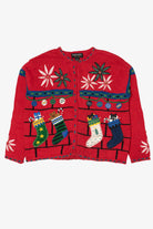 Vintage Red Hampshire Studio Stockings Ugly Christmas Cardigan (1990s)