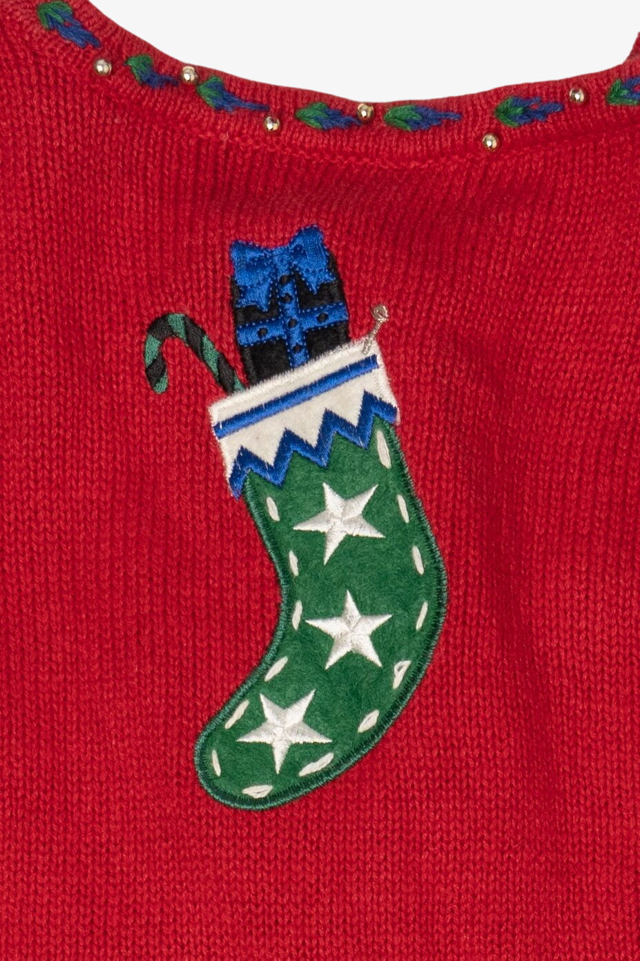 Vintage Red Hampshire Studio Stockings Ugly Christmas Cardigan (1990s)